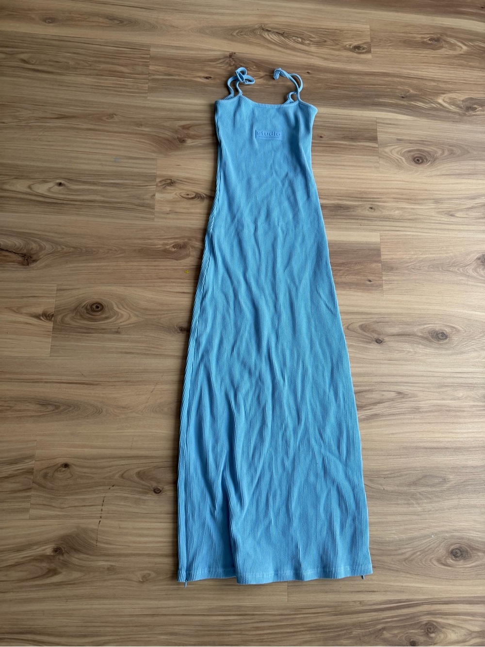 Brandon Blackwood studio Sky Blue Ribbed Maxi Dress with sippers on each side S
